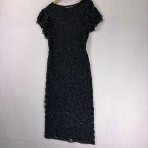 Mac Duggal Black Beaded Midi Dress